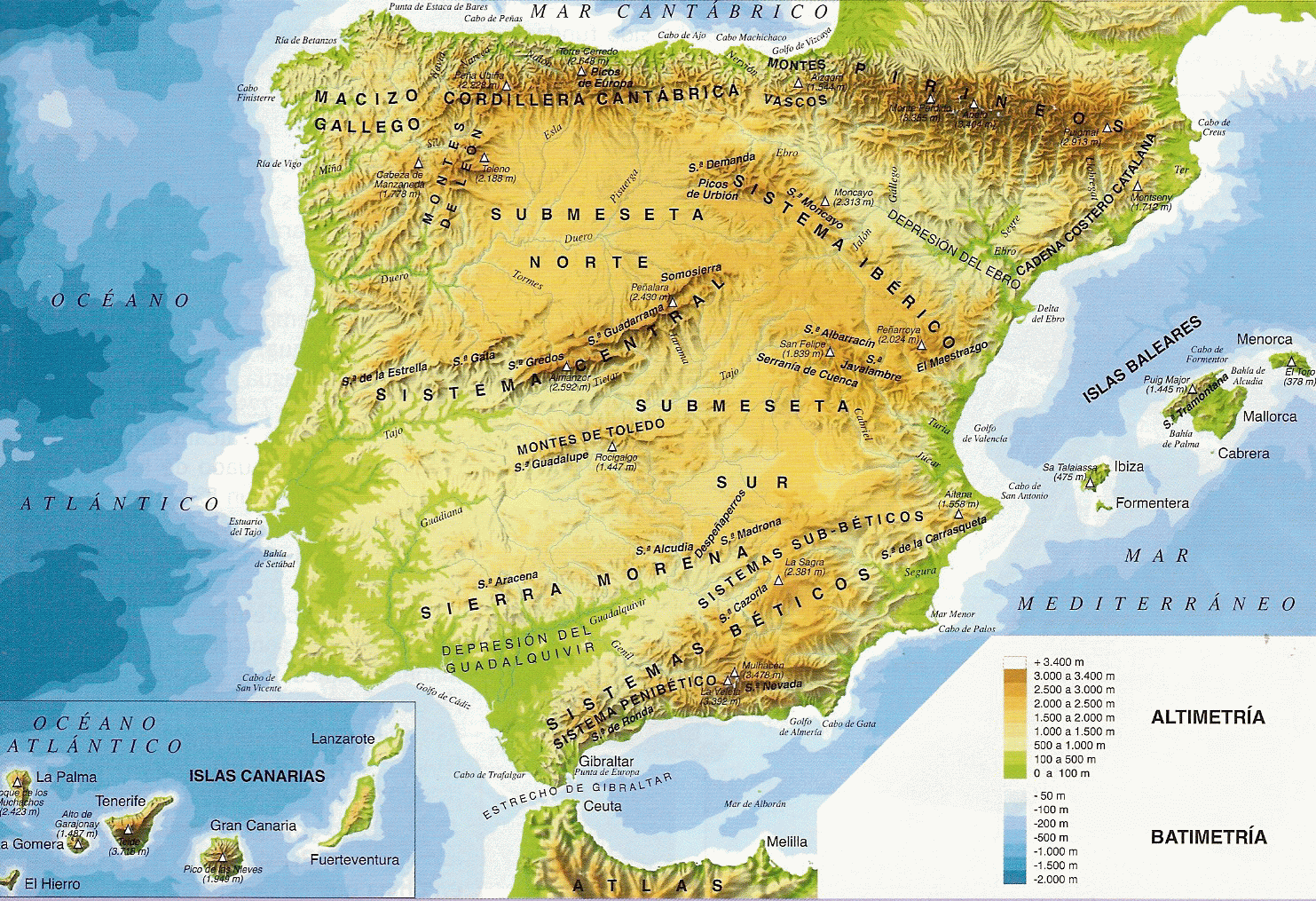 Reliëfkaart Spanje